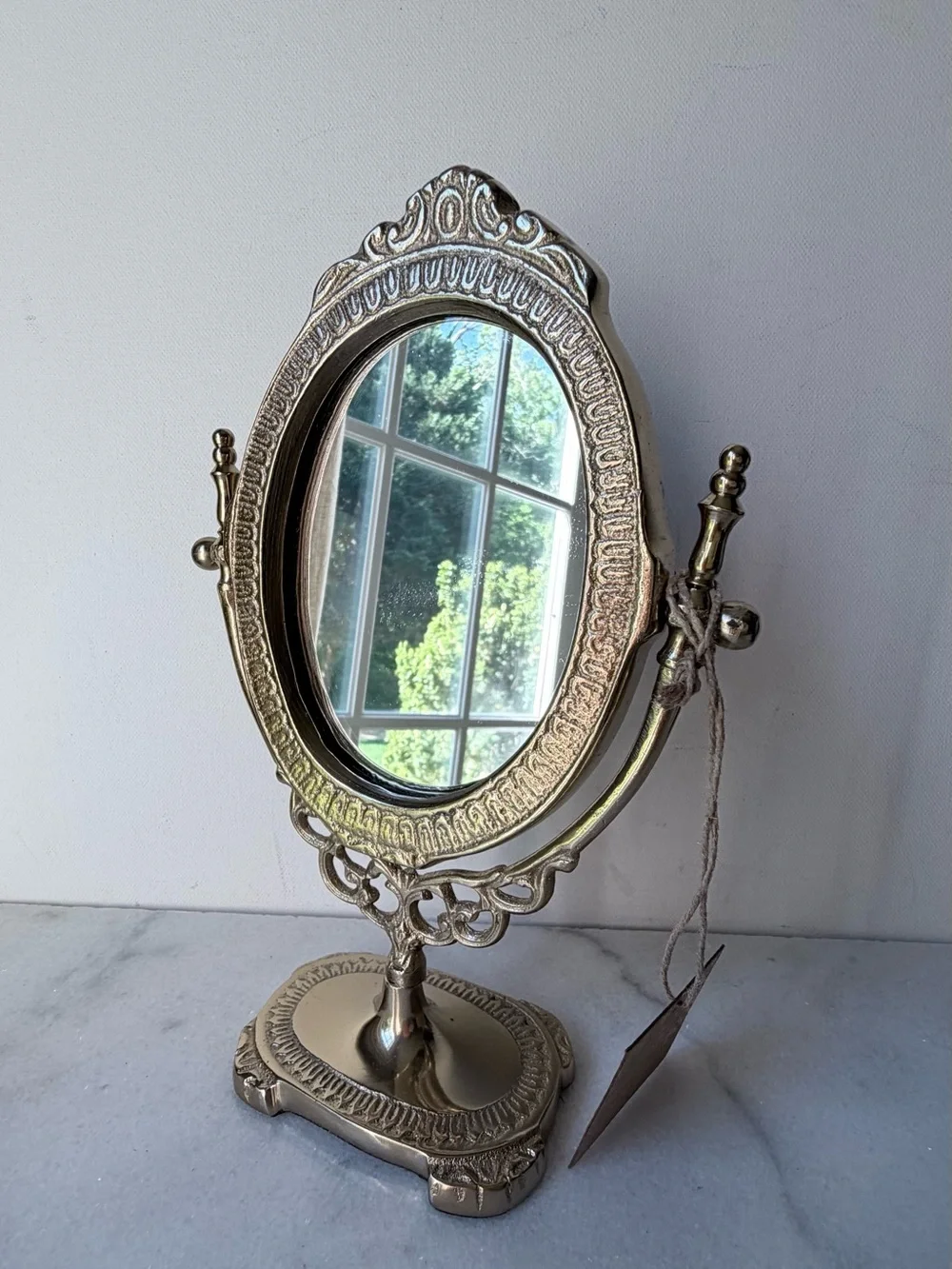 Ornate Gold Oval Vanity Mirror - Decorative Tabletop Makeup Mirror